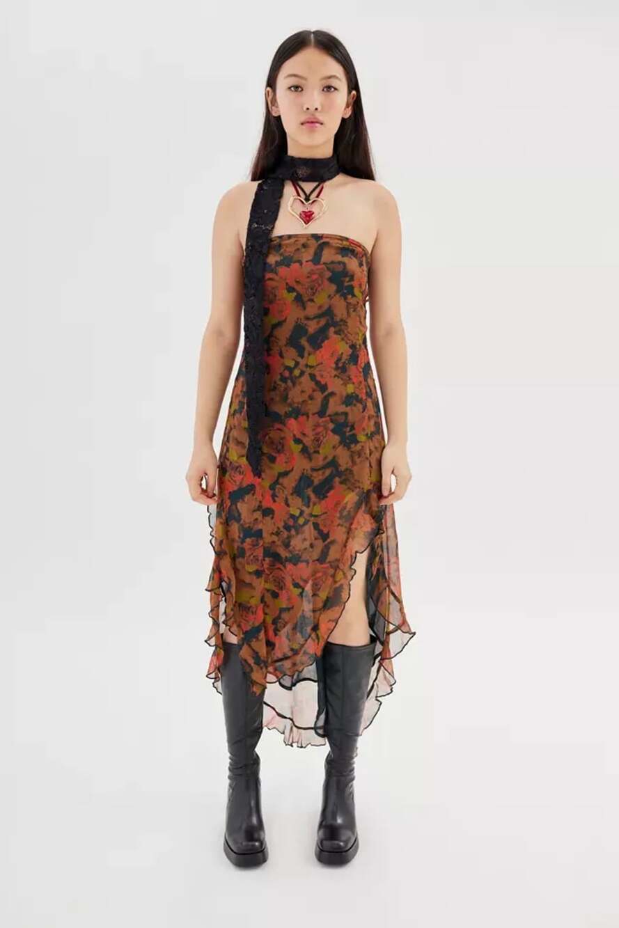 Urban Outfitters Rosie Strapless Ruffle Midi Dress Size XS